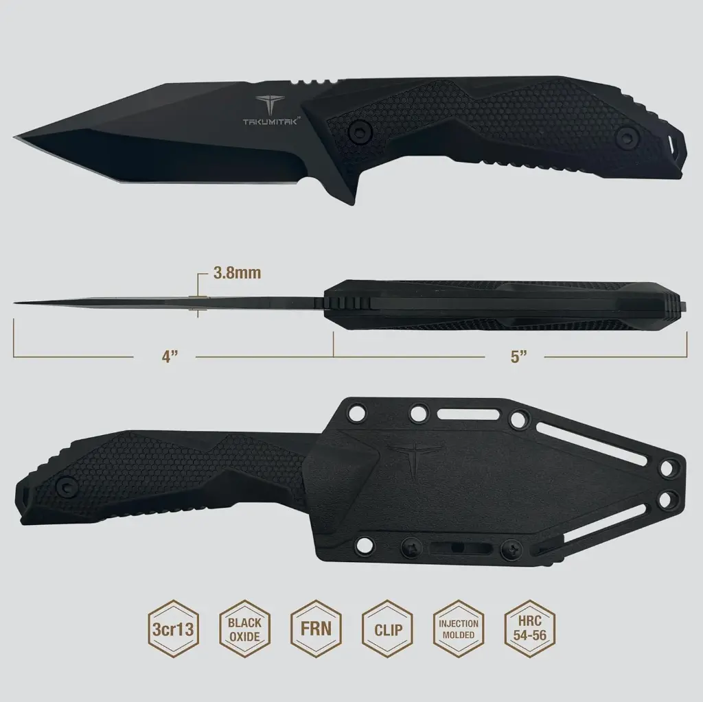 3CR13 FIXED BLADE, FRN HANDLE, FRN SHEATH W/MOLLE CLIP 9"