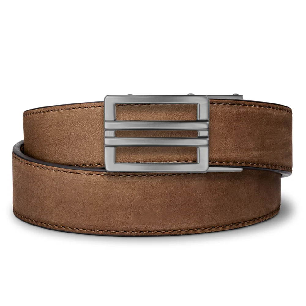 KORE TACTICAL X1 GUNMETAL LEATHER GUN BELT 1.5" BROWN BUFFALO 24"-44"