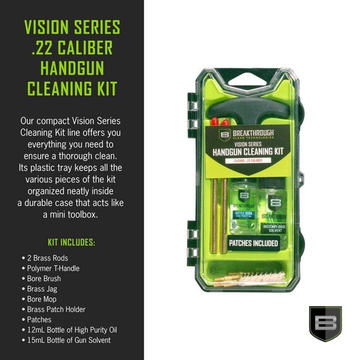 [BT-ECC-22] Breakthrough Clean Technologies Vision Series Pistol Cleaning Kit, .22 Caliber