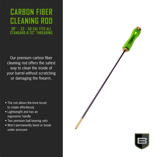 [BT-CFRR-39] Breakthrough Clean Technologies 39" Carbon Fiber Cleaning Rod w/ Rotating, Ergonomic Aluminum Handle, .22 thru 50 Caliber & 5mm, 8-32 Threads